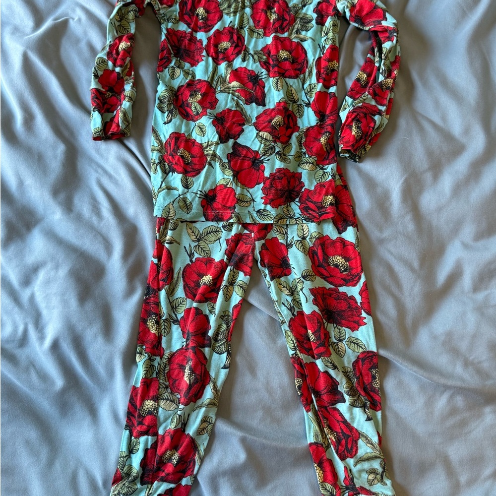 Posh Peanut x Alice + Olivia Red and Green Floral Kids Pajama Set
